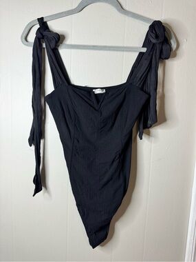 Intimately Free People Solid Black Lola Bodysuit Sweetheart Neckline Size Small